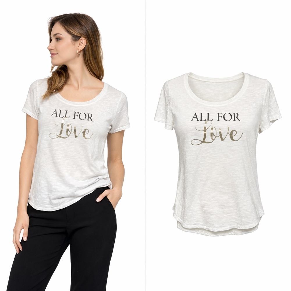 White House Black Market All For Love Graphic‎ Tee Shirt Size Small Cotton Modal